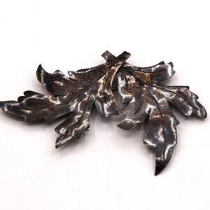 Vintage Twin Leaf Oxidized Sterling Silver Handmade Brooch